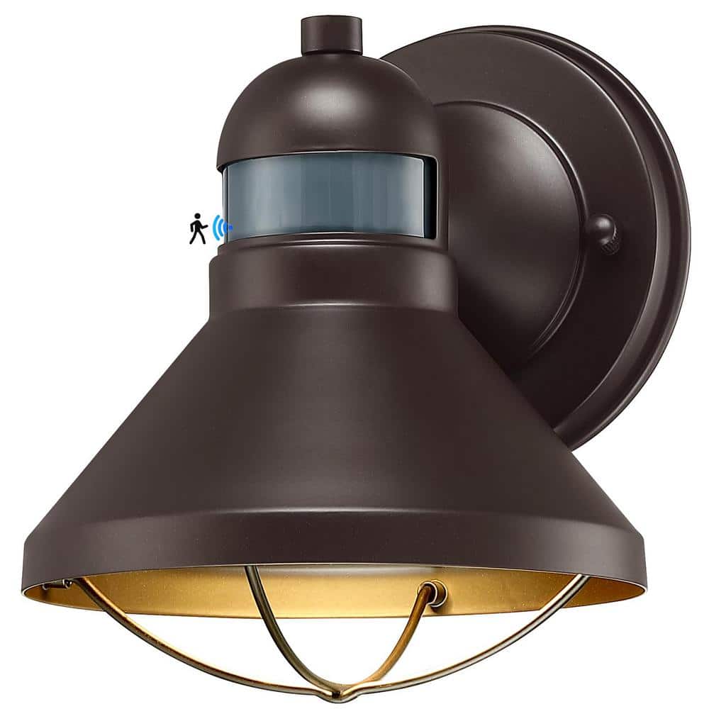Upgraded 7.08 in. Brown Motion Sensing Dusk to Dawn Indoor/Outdoor Hardwired Barn Sconce with LED Included price history on PriceWatchPro