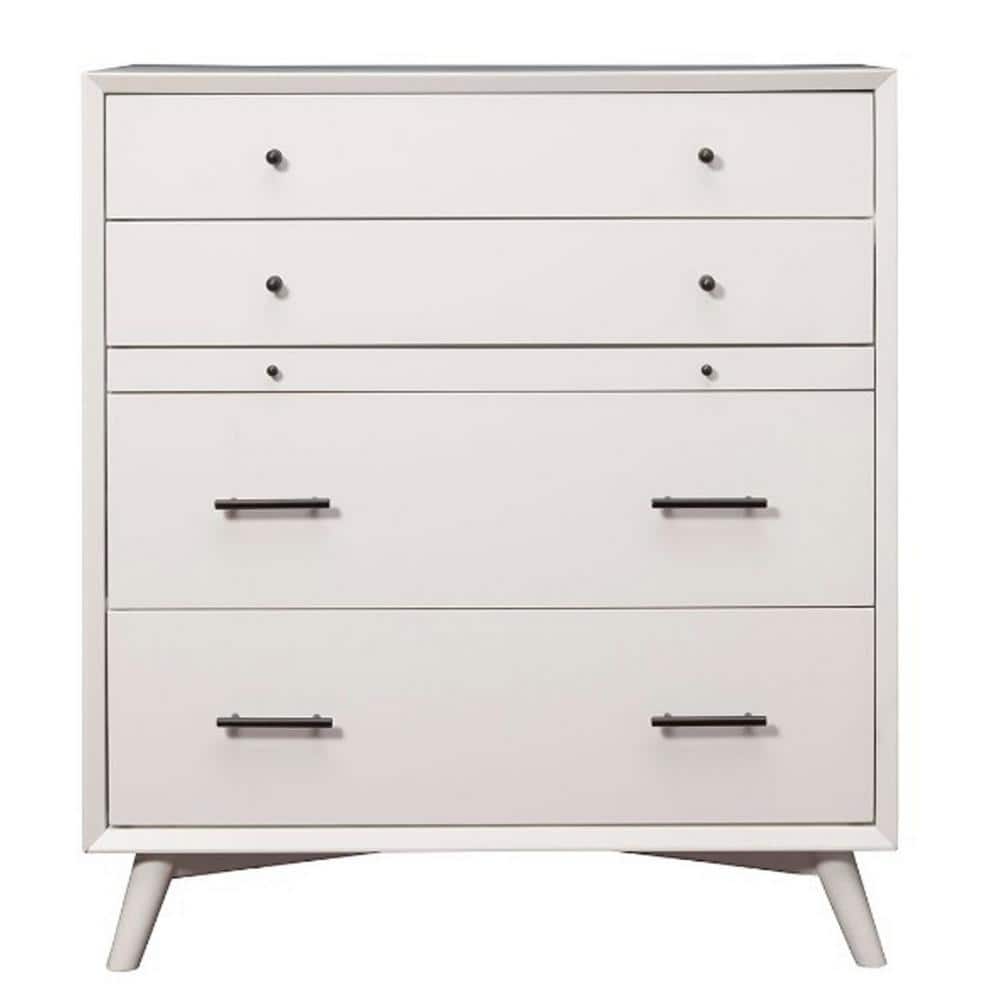 Mid-Century Modern White Mahogany 4-Drawer Chest with Workstation