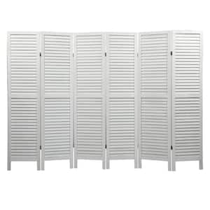 6 Panel White Wood Folding Room Divider
