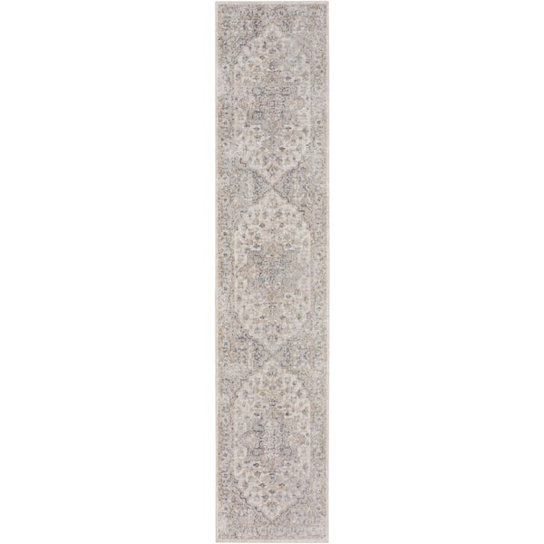 Nourison Astra Machine Washable Silver Grey 2 ft. x 8 ft. Vintage Persian Kitchen Runner Area Rug