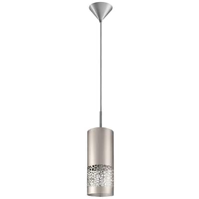Hampton Bay Hensley 4.75 in. W x 11 in. H 1-Light Satin Nickel Mini Pendant with Metal Cylinder Shade