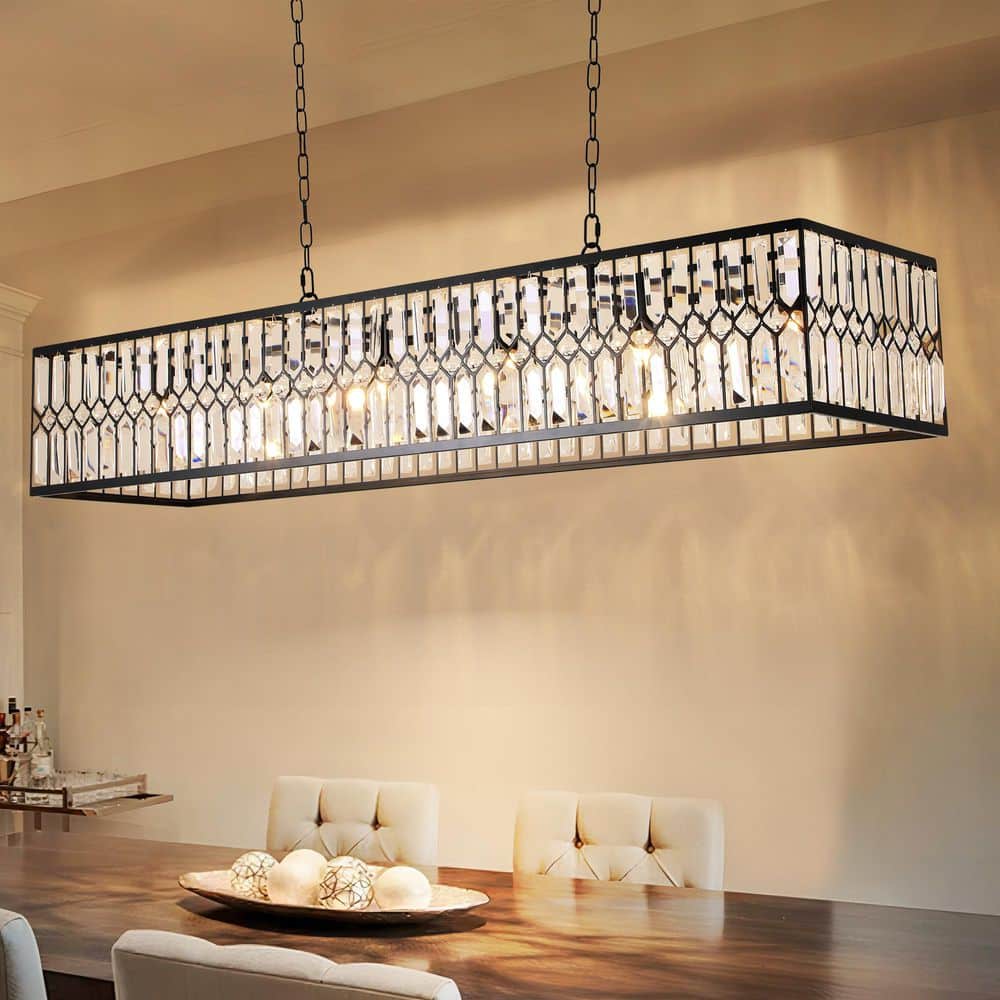 Arba 6-Light Modern Glam Black Rectangular Crystal Chandelier with no bulbs included price history on PriceWatchPro