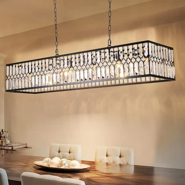 RRTYO Arba 6-Light Modern Glam Black Rectangular Crystal Chandelier with no bulbs included