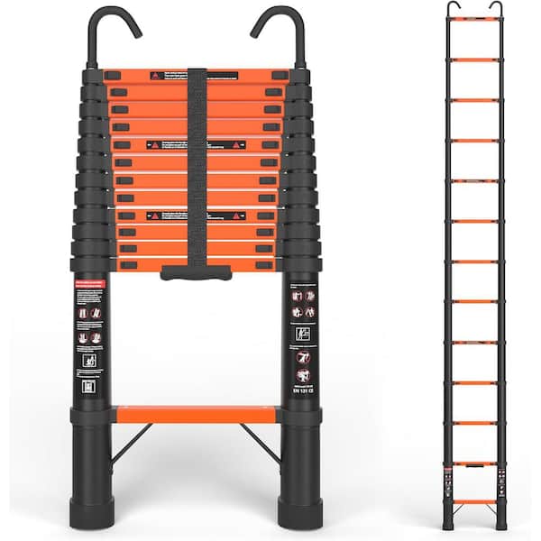 12.5FT Aluminum Telescoping Ladder with Hooks, EN131 Standard, 330lbs Capacity