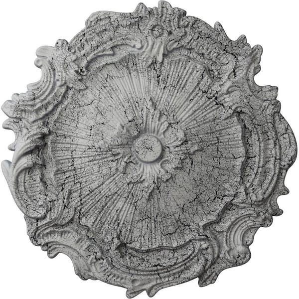Ekena Millwork 1-3/8 in. x 16-3/4 in. x 16-3/4 in. Polyurethane Plymouth Ceiling Medallion, Ultra Pure White Crackle