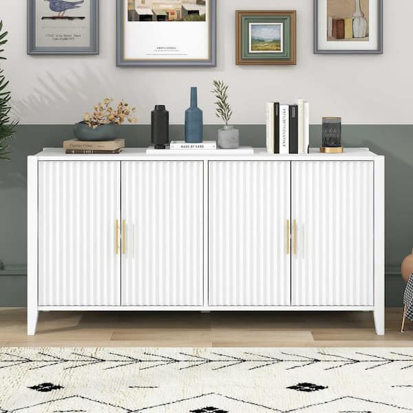 Polibi White 31.90 in. Accent Storage Cabinet, Sideboard with Metal Handles for Hallway, Entryway, Living Room