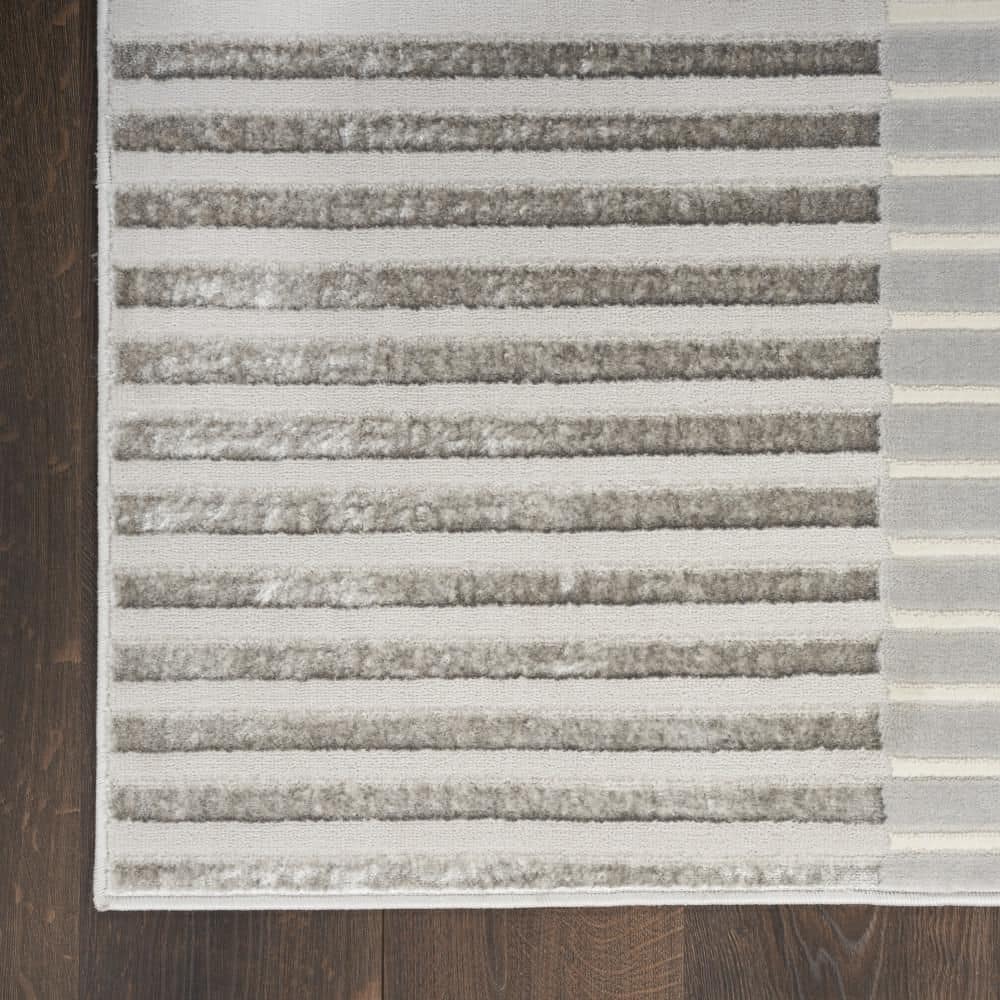 Silver Grey Striped 5' x 7' Synthetic Area Rug