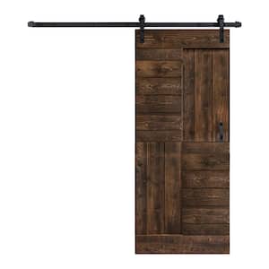 S Series 38 in. x 84 in. Kona Coffee Finished DIY Solid Wood Sliding Barn Door with Hardware Kit