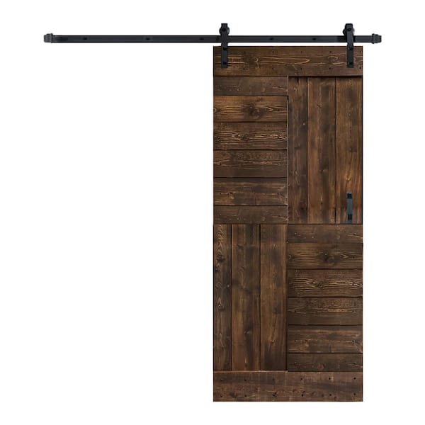 ISLIFE S Series 38 in. x 84 in. Kona Coffee Finished DIY Solid Wood Sliding Barn Door with Hardware Kit
