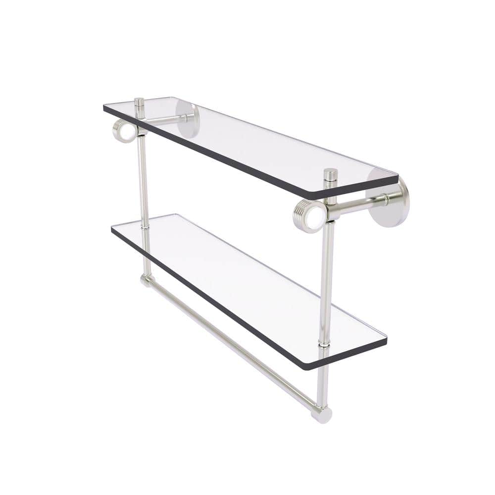 Clearview Collection 22 Inch Double Glass Shelf with Towel Bar and Groovy Accents in Satin Nickel price history on PriceWatchPro