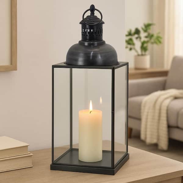 Laila Black Metal Candle Lantern with Square Base