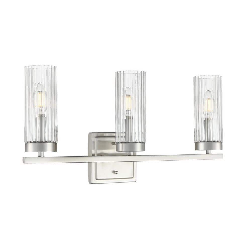 Iversen 21 in. Wide 3-Light Brushed Nickel Vanity Light with Clear Reeded Glass price history on PriceWatchPro