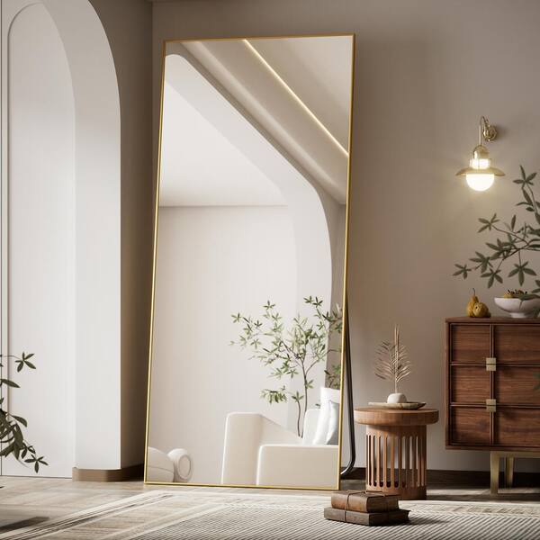 XRAMFY 30 in. W x 71 in. H Gold Rectangular Modern Aluminum Framed