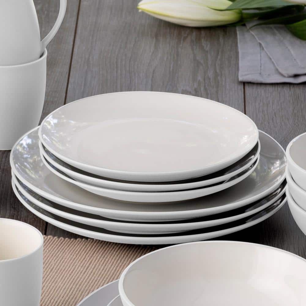 White Ceramic Minimalist Dinner Plates Set of Four