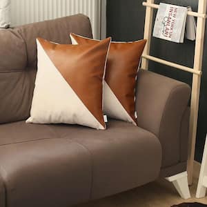 Charlie Set of 2-Brown and Ivory Polyester Zippered Pillow 3.58 in. x 18 in.