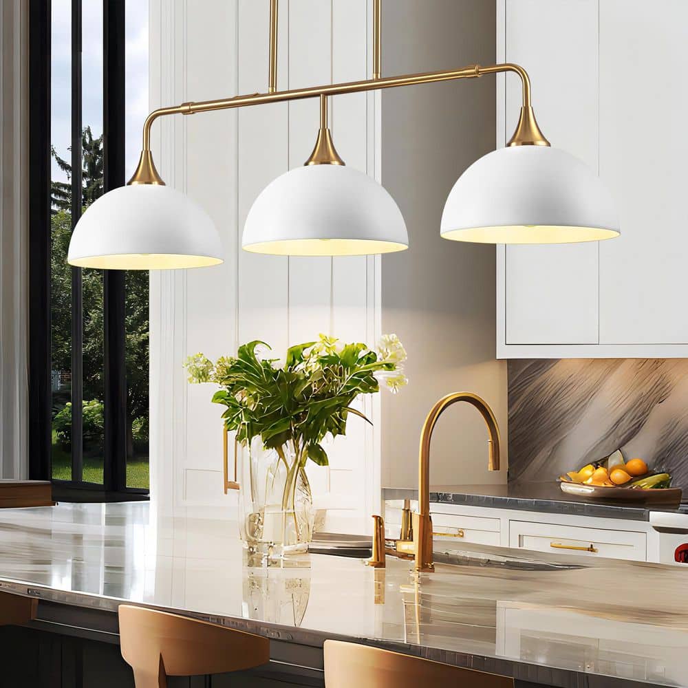 Holmes 60-Watt 3-Light Industrial White Linear Dome Pendant Lights for Kitchen Island, No Bulbs Include price history on PriceWatchPro