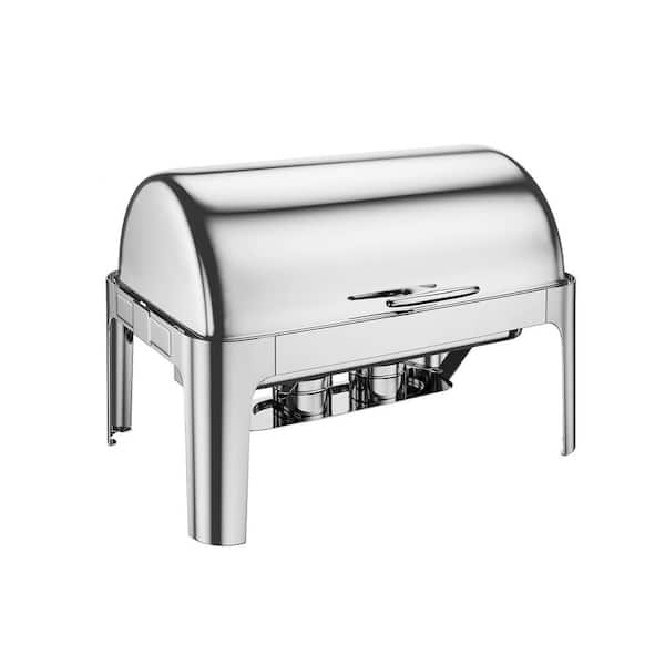 9 Qt. Rectangular Stainless Steel Roll Top Chafing Dish Buffet Server with Full Size Pan