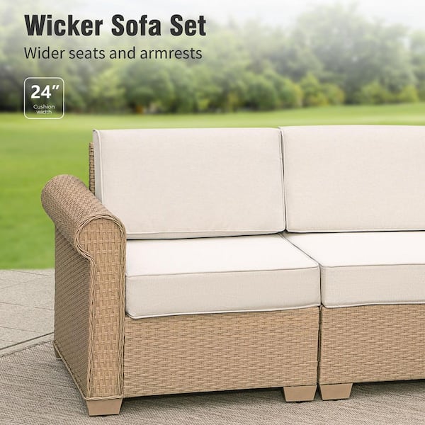 PHI VILLA 7-Piece Wicker Outdoor Sectional Set with a Coffee Table