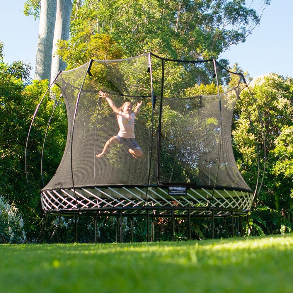 Springfree 8' x 13' Black Oval Springless Trampoline with Enclosure