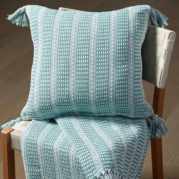 LR Home Teal and Cream Striped Hypoallergenic Polyester 18 in. x 18 in. Throw Pillow