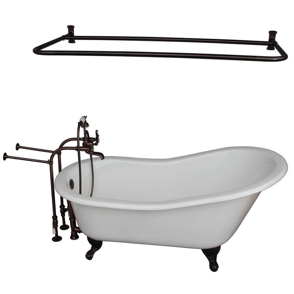 5 ft. Cast Iron Ball and Claw Feet Slipper Tub in White with Oil Rubbed Bro