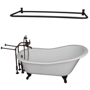 5 ft. Cast Iron Ball and Claw Feet Slipper Tub in White with Oil Rubbed Bronze Accessories