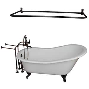 5.9 ft. Cast Iron Ball and Claw Feet Slipper Tub in White with Oil Rubbed Bronze Accessories