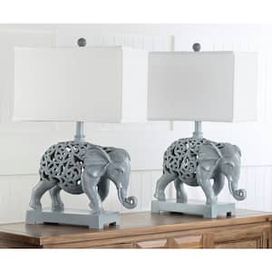 Hathi 25.5 in. Light Grey Elephant Table Lamp with Cream Shade (Set of 2)