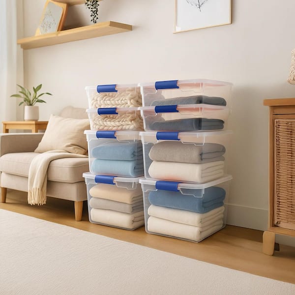 HOMZ 31 qt. Clear Plastic Stackable Storage Containers (4-Pack and