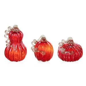 8.5 in. H Red Glass Pumpkin and Gourd (Set of 3)