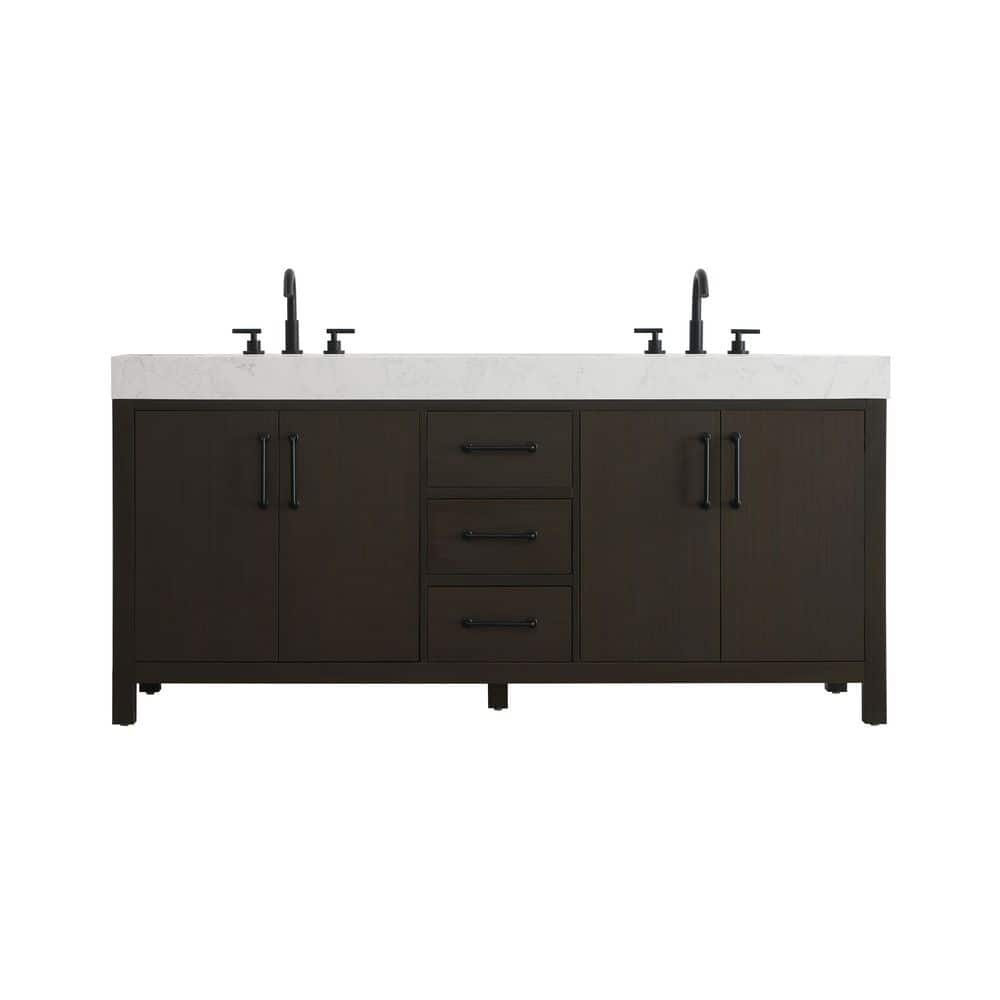 72 in. Double Sink Mocha Brown Bath Vanity with White Engineered Marble Top price history on PriceWatchPro