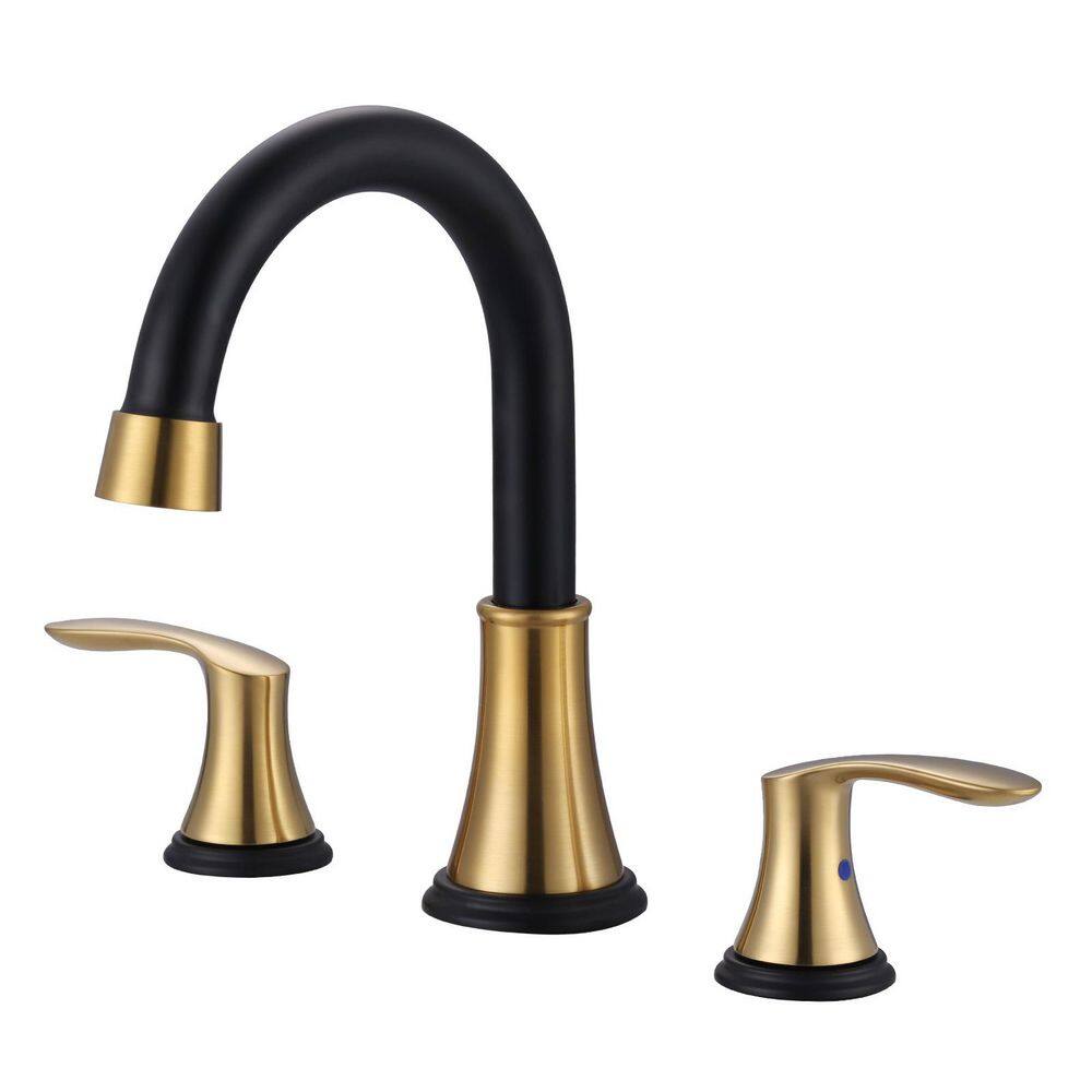 8 in. Widespread Double Handle Bathroom Faucet with Pop up Sink Drain and Corrosion Resistant in Black and Gold price history on PriceWatchPro