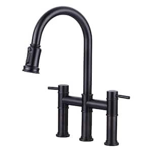 Double Handle Pull Out Sprayer Kitchen 3 Hole Included Supply Lines in Oil Rubbed Bronze