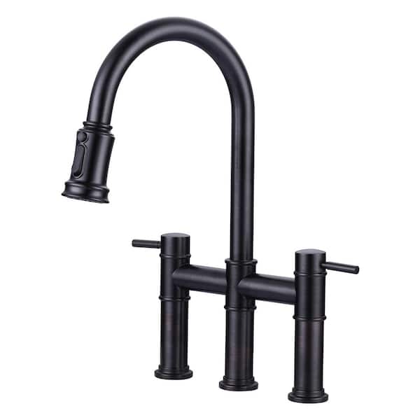 ARCORA Double Handle Pull Out Sprayer Kitchen 3 Hole Included Supply Lines in Oil Rubbed Bronze