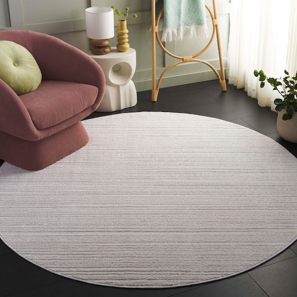 Harmony 7 ft. x 7 ft. Ivory Solid Striped Round Area Rug