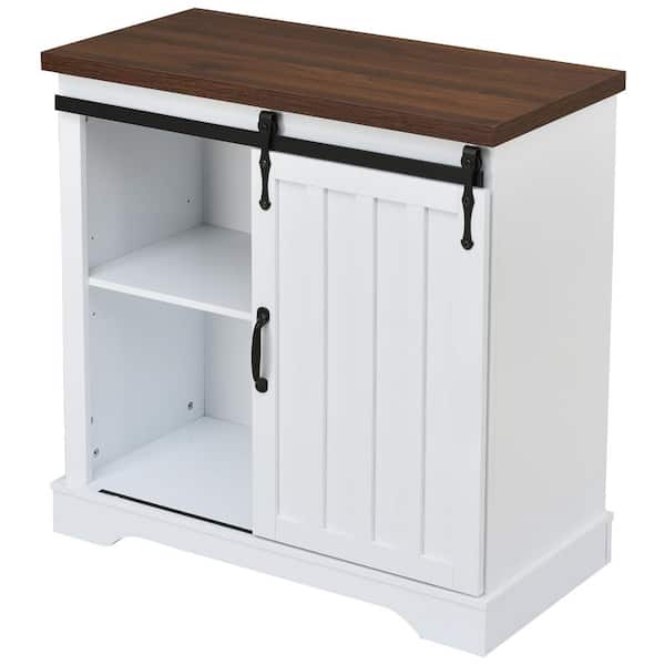 Unbranded 32 in. W x 16 in. D x 32 in. H White MDF Freestanding Linen Cabinet with Sliding Barn Door, Thick Top and Shelf