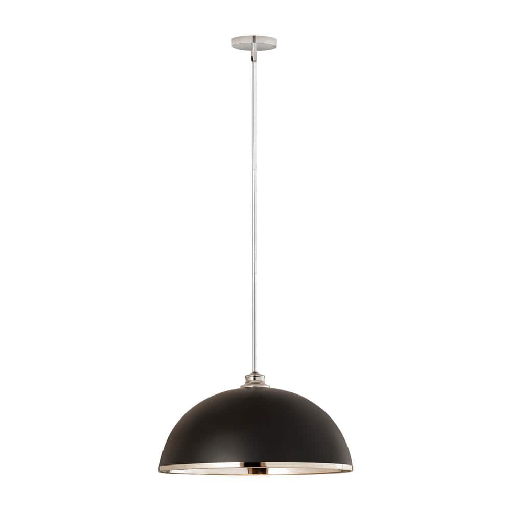 Matte Black and Chrome Steel Bowl Pendant Light