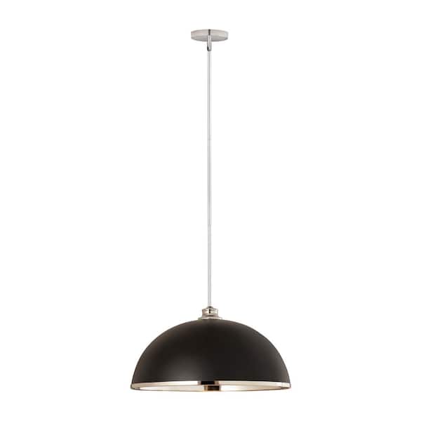 Unbranded Landry 1-Light Matte Black + Chrome Pendant with Matte Black + Chrome Glass Shade