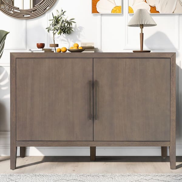 Brown 33.60 in. H Storage Cabinet with Adjustable Feet, Metal Handles, Pine Veneer and 2 Doors