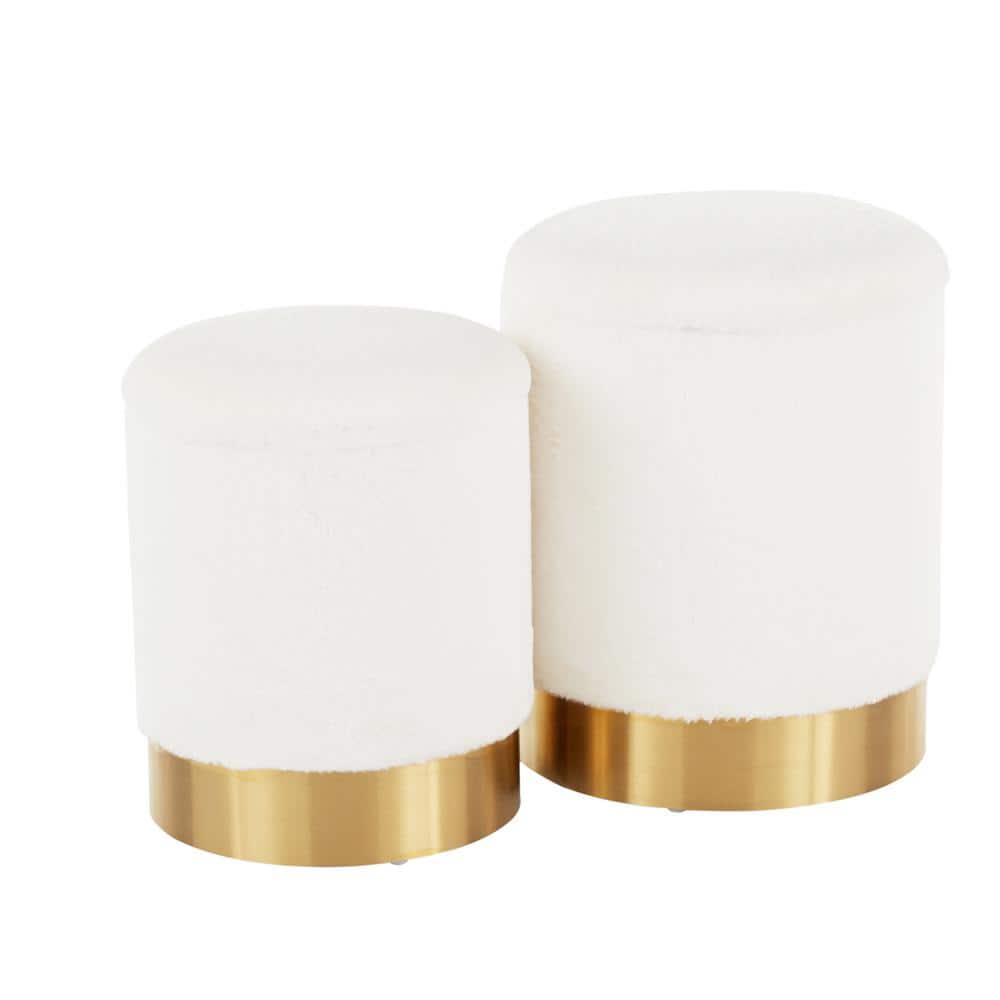 Marla White Velvet and Gold Nesting Ottomans Set of 2
