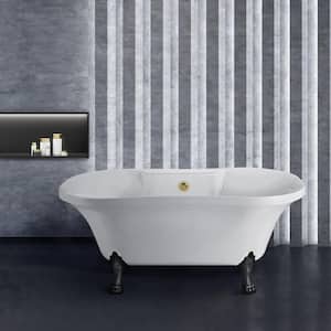60 in. Acrylic Clawfoot Non-Whirlpool Bathtub in Glossy White With Polished Gold Drain And Matte Black Clawfeet