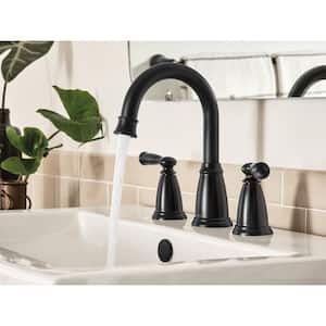 Banbury 8 in. Widespread Double-Handle High-Arc Bathroom Faucet with Drain Kit and Valve Included in Matte Black