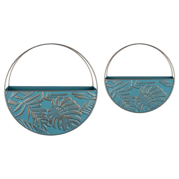 Stratton Home Decor Boho Set of 2 Round Blue and Gold Metal Wall