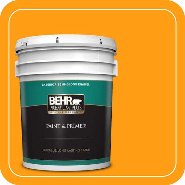 BEHR PREMIUM PLUS 5 gal. #S-G-290 Orange Peel Semi-Gloss Enamel Exterior Paint & Primer