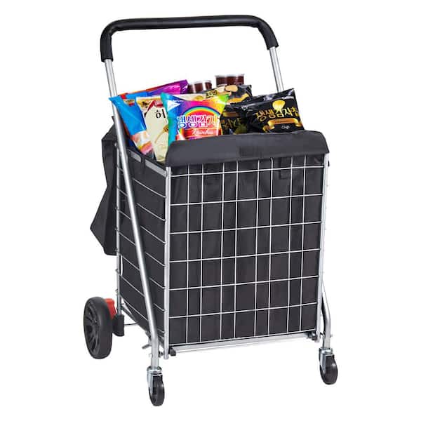 VEVOR Folding Shopping Cart 200 lbs. Maximum Load Capacity Grocery Utility Cart with Rolling Swivel Wheels and Bag