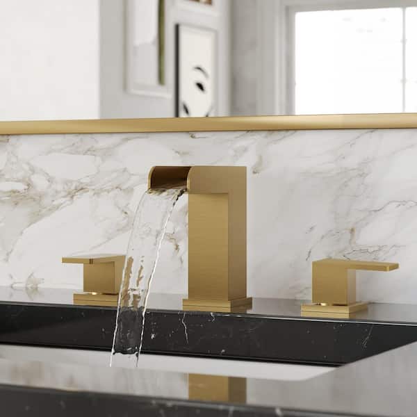 Waterfall Open Spout 8 in. Widespread 2 Handle Bathroom Faucet in Spot Resist Brushed Gold Drain Not Included(2-Pack)