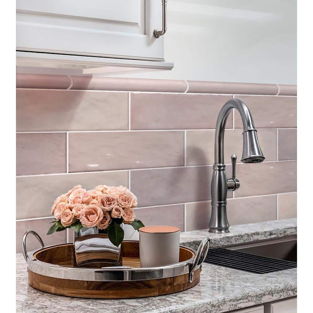 Apollo Pink Polished Ceramic Subway Tile 2.58" x 8"