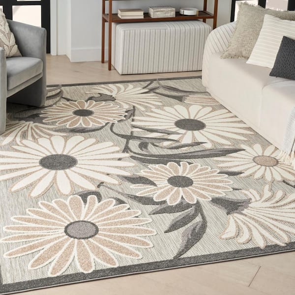 Aloha Beige 6 ft. x 9 ft. Botanical Contemporary Area Rug