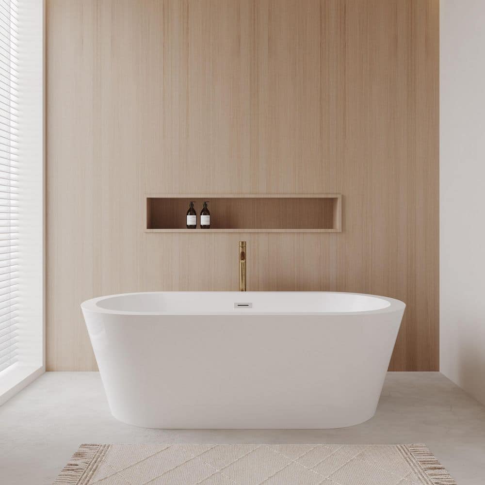 Mermaid 71 in. Acrylic Flatbottom Bathtub in White with Polished Chrome Trim and Brushed Gold Faucet price history on PriceWatchPro