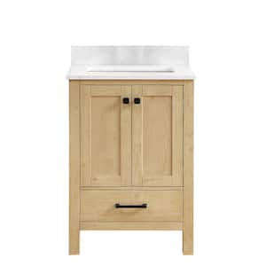 Shannon 24 in. W x 22 in. D x 34 in. H Single Bath Vanity in Natural Brown with White Composite Stone Top